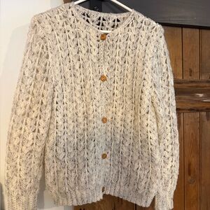 Vintage Cozy Cream Hand Knit Cardigan with Wooden Buttons